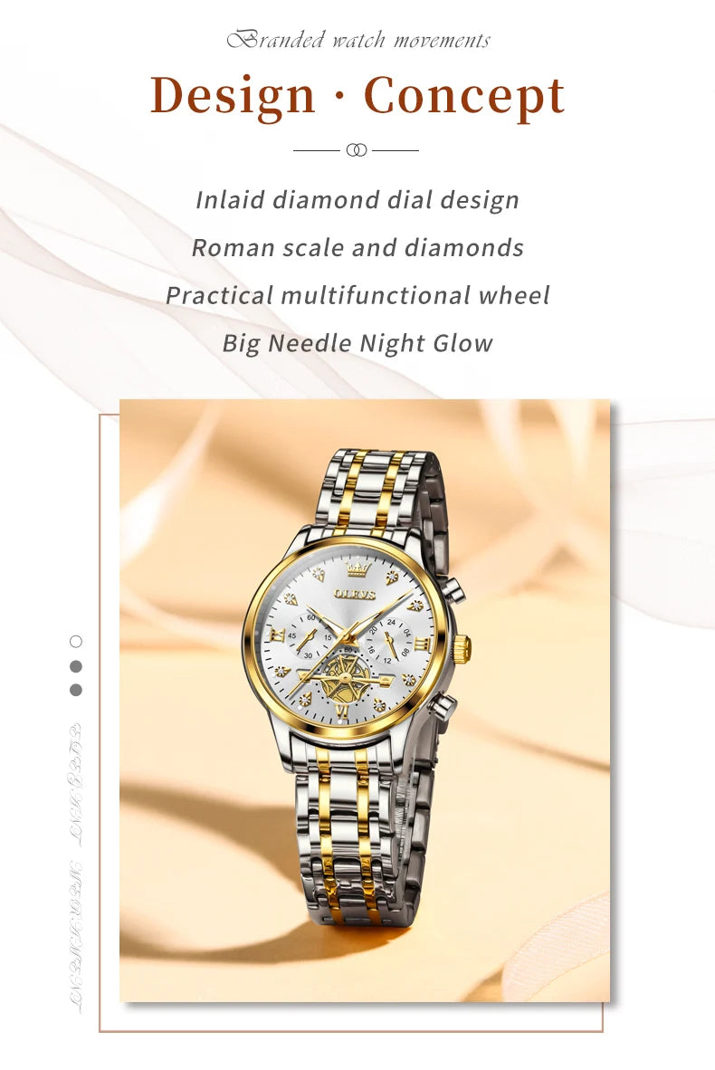 OLEVS 2897 Watches for Women Original Ladies Watch Waterproof Chronograph Sports Business Elegant Women's Quartz Wristwatches