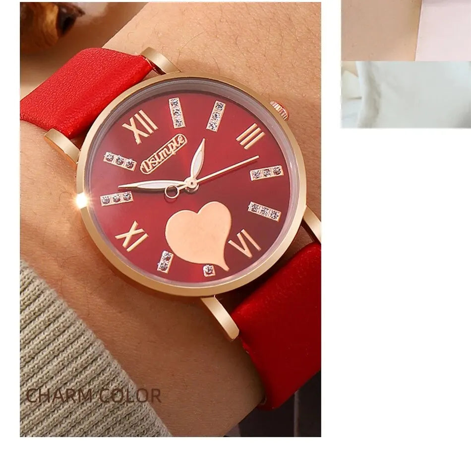 6-Piece Heart Dial Quartz Watch Set