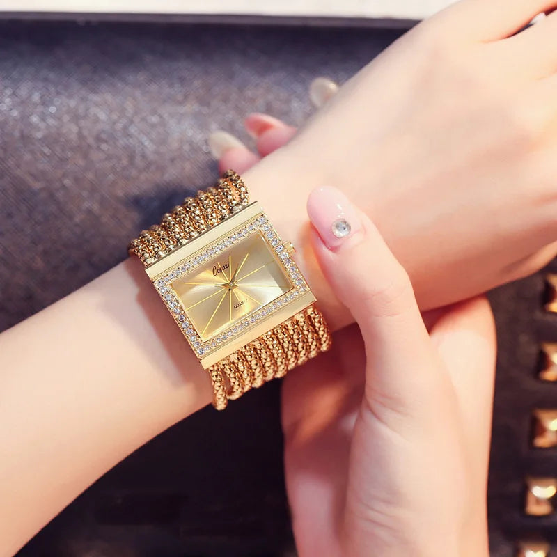 NEW Ladies Watches Fashion Gold Diamond Bracelet Women Luxury  Vintage Quartz Watches Simple Square Dial Female Dress Gifts