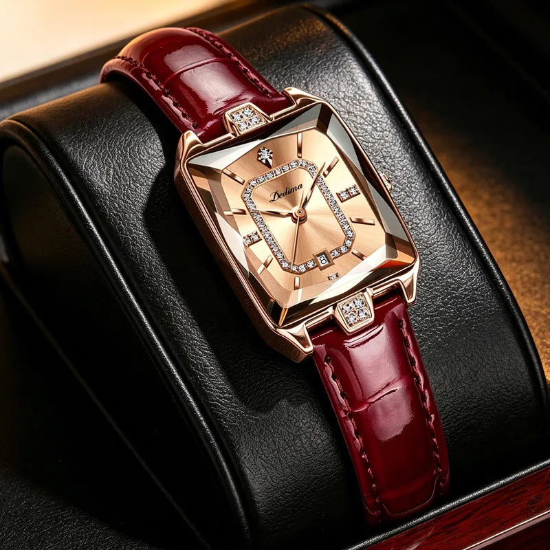 Women's Quartz Watch Square Elegant Fashion Wristwatch Diamond Embellished Luxurious Leather Strap Ladies Watch Girl Gifts