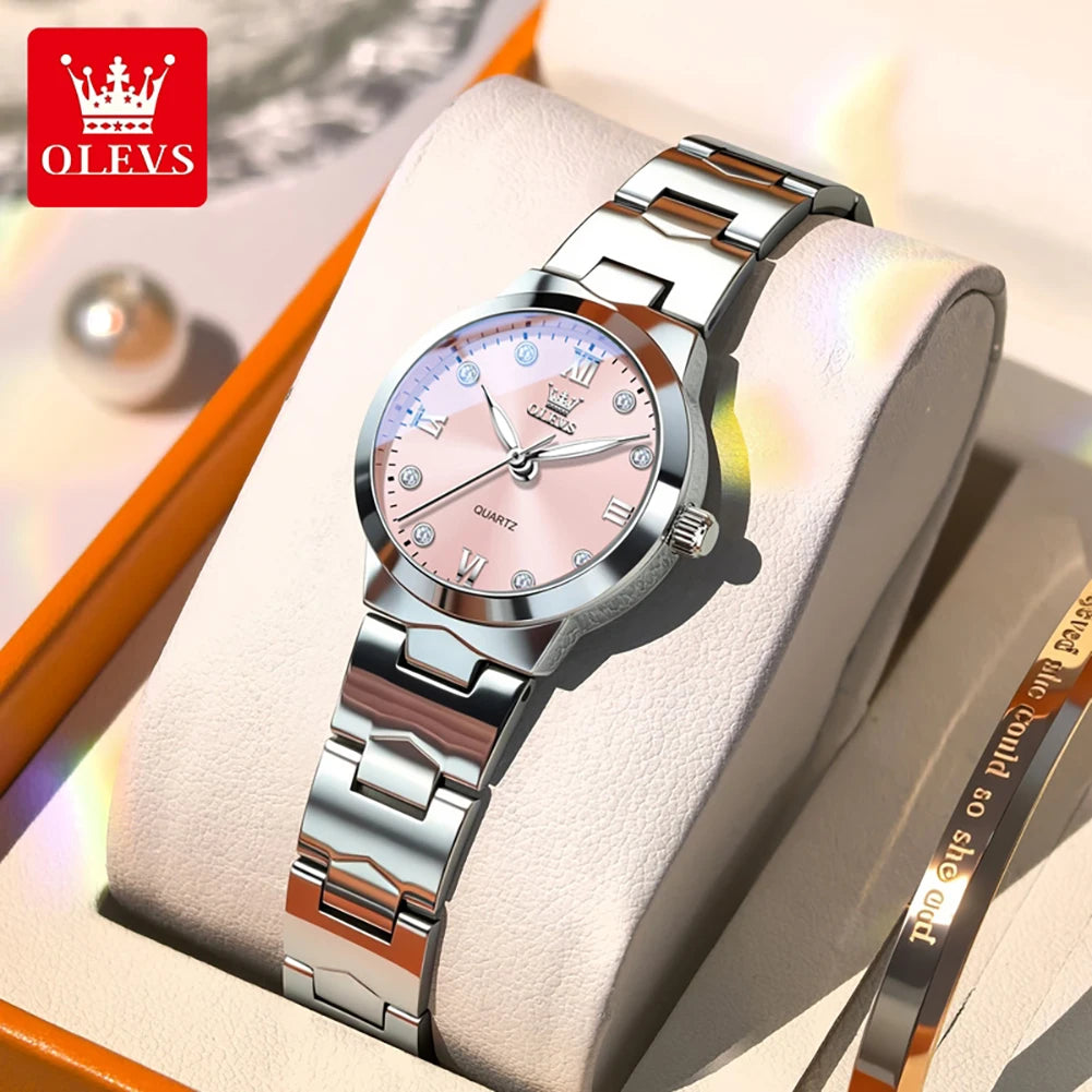 OLEVS 3735 Elegance Original Quartz Movement Watch For Women Diamond Dial Brand HD Luminous Function 30m Waterproof Watch