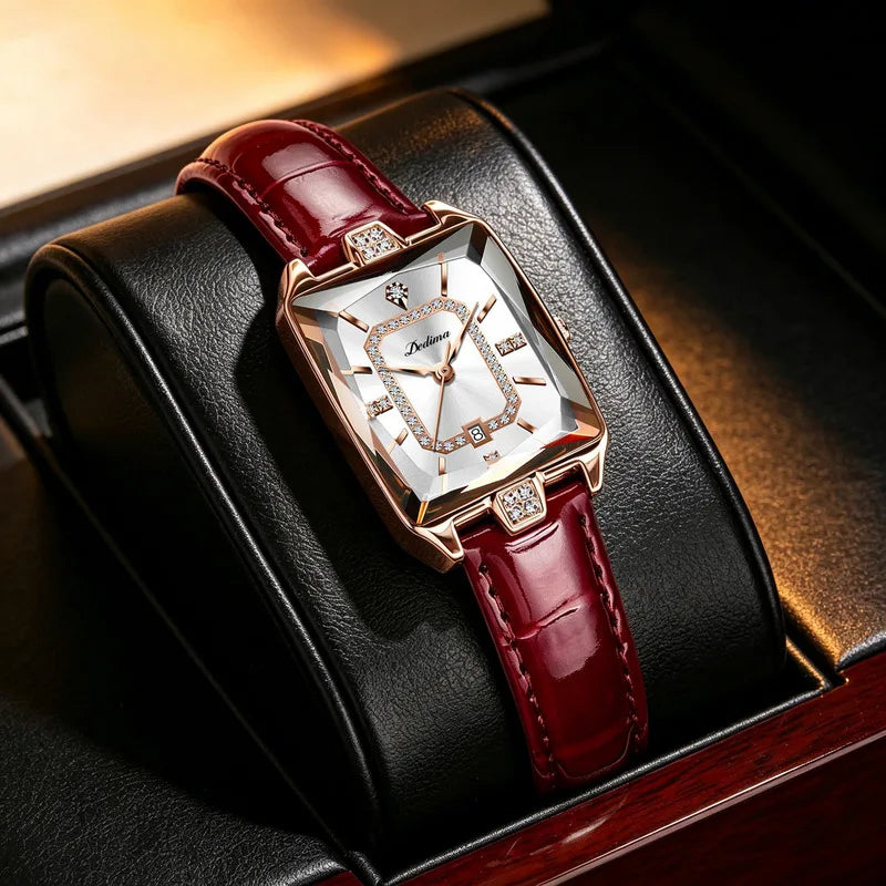Women's Quartz Watch Square Elegant Fashion Wristwatch Diamond Embellished Luxurious Leather Strap Ladies Watch Girl Gifts
