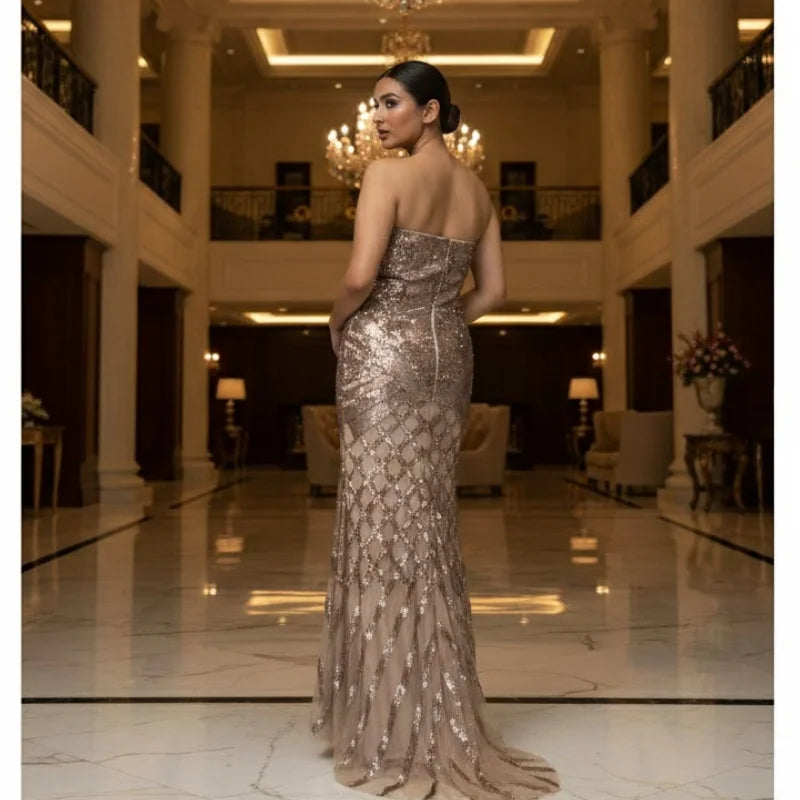 Women's Backless Sequin Mermaid Evening Gown
