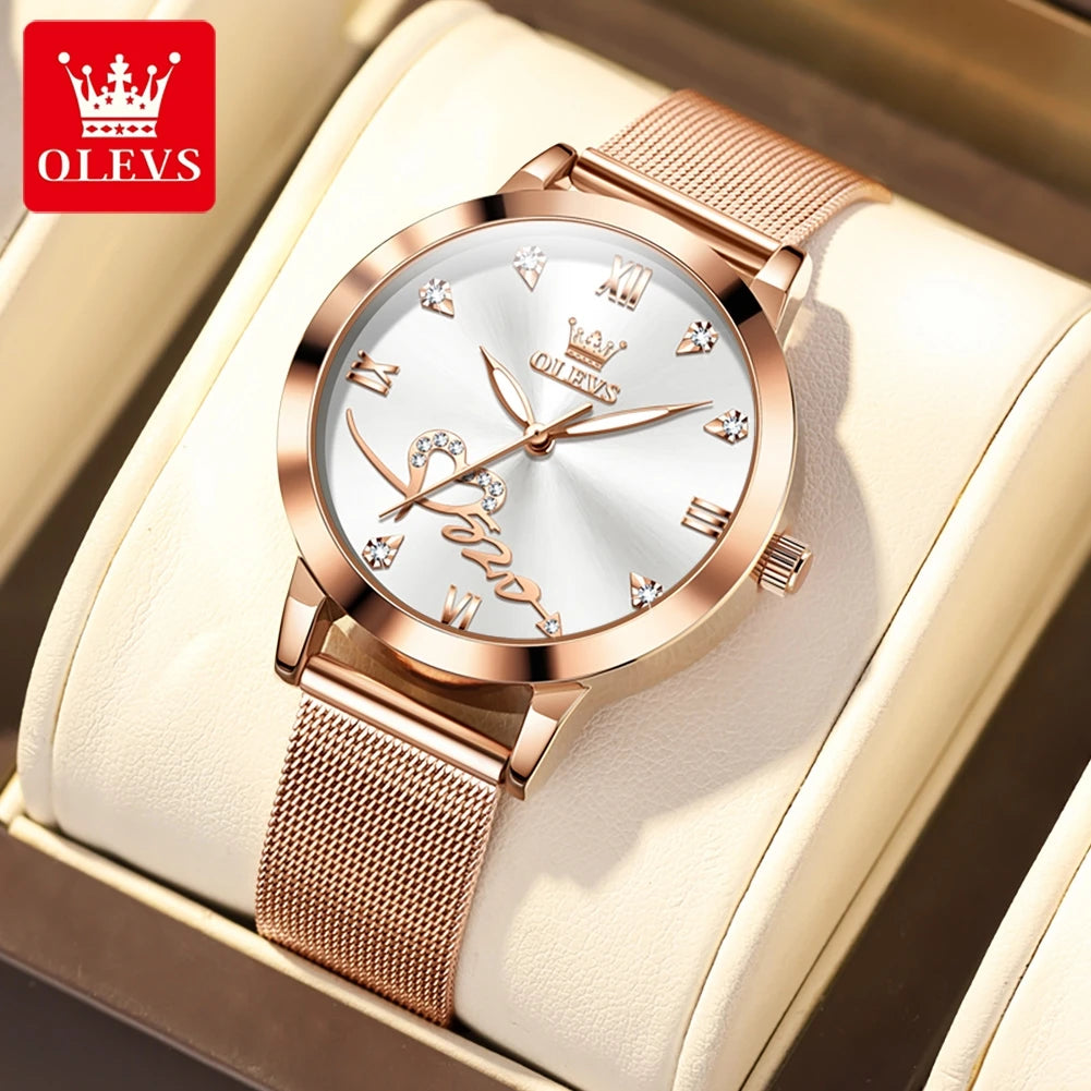 OLEVS 5530 Versatile Fashion Women's Quartz Watches Waterproof Mesh Belt Love Dial Luminous Clock Original Brand Wristwatch
