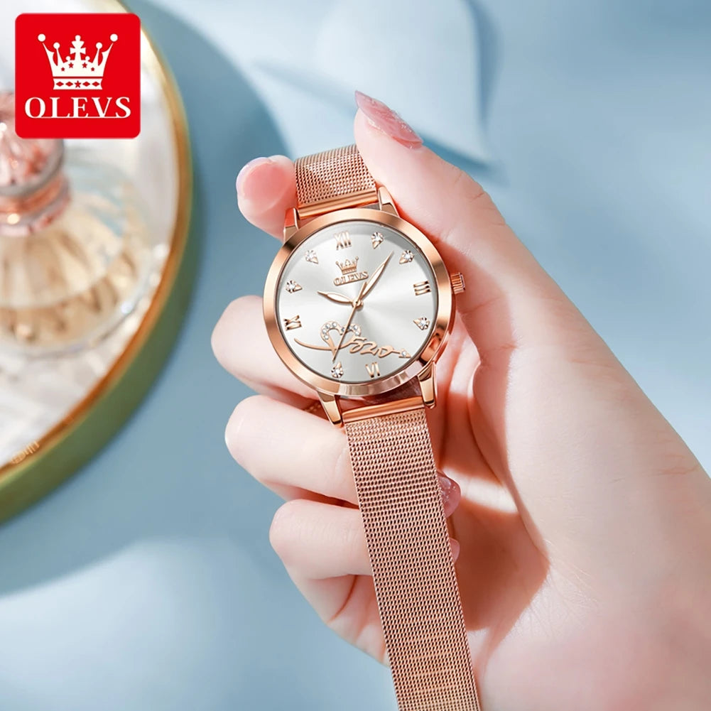 OLEVS 5530 Versatile Fashion Women's Quartz Watches Waterproof Mesh Belt Love Dial Luminous Clock Original Brand Wristwatch