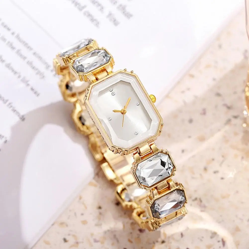 Rhinestone Quartz Watches Diamond Studded Watch Strap with Adjustable Bracelet Women Wristwatch Square Shaped Watch Women Girl