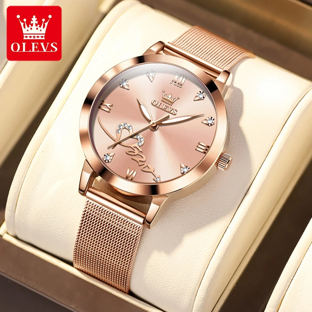 OLEVS 5530 Versatile Fashion Women's Quartz Watches Waterproof Mesh Belt Love Dial Luminous Clock Original Brand Wristwatch