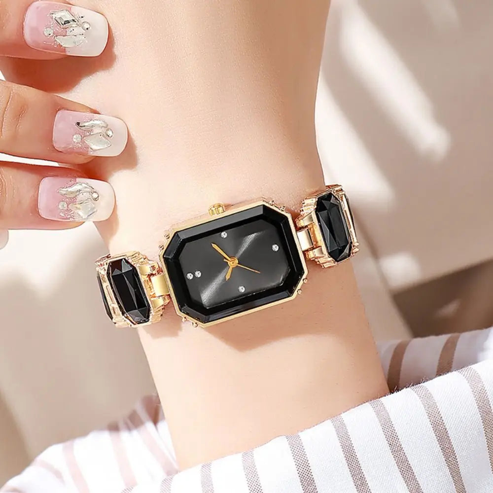 Rhinestone Quartz Watches Diamond Studded Watch Strap with Adjustable Bracelet Women Wristwatch Square Shaped Watch Women Girl