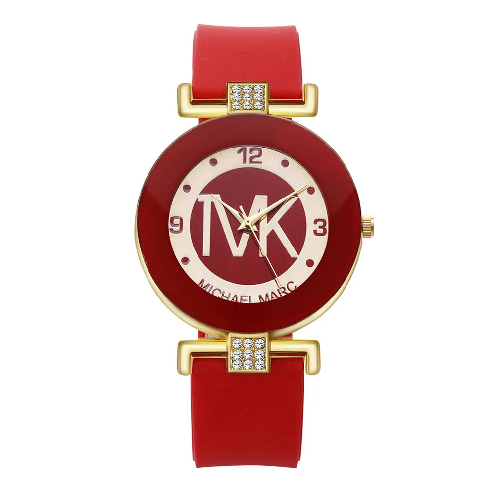 -Fashion TVK Brand Women's Watch Simple Luxury Rhinestone Watch for Women Quartz Watch Casual Silicone Strap Ladies Clock