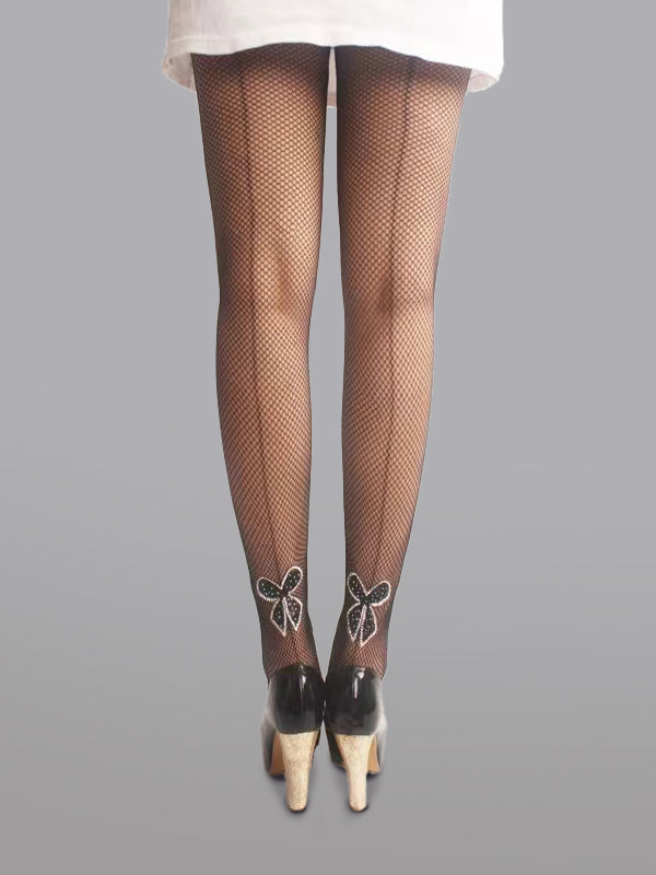 High Waist  Bowknot Fishnet  Pantyhose-0