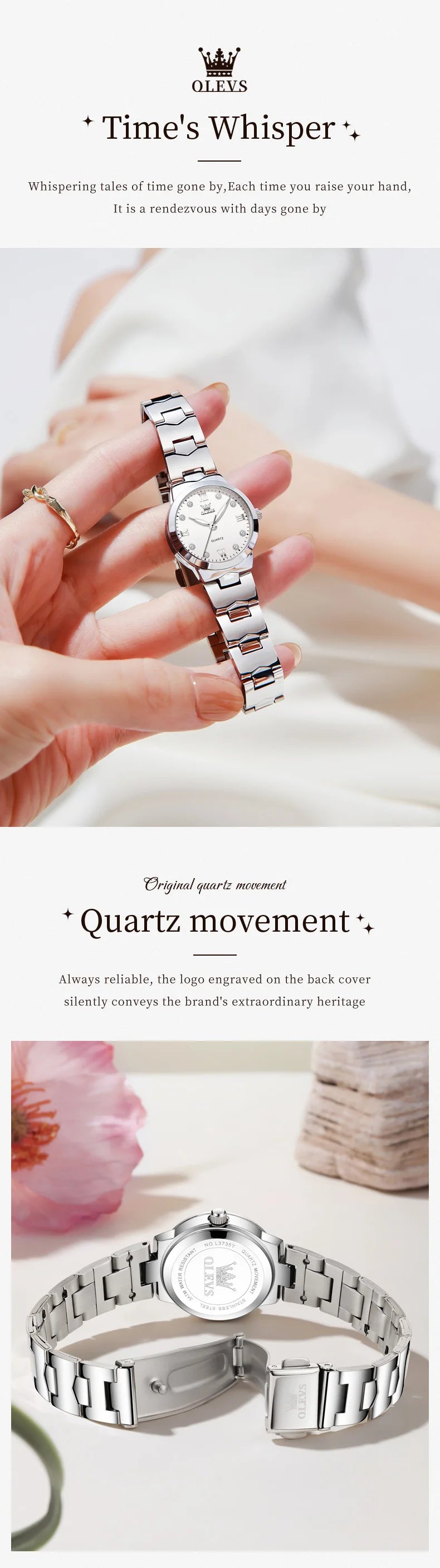 OLEVS 3735 Elegance Original Quartz Movement Watch For Women Diamond Dial Brand HD Luminous Function 30m Waterproof Watch