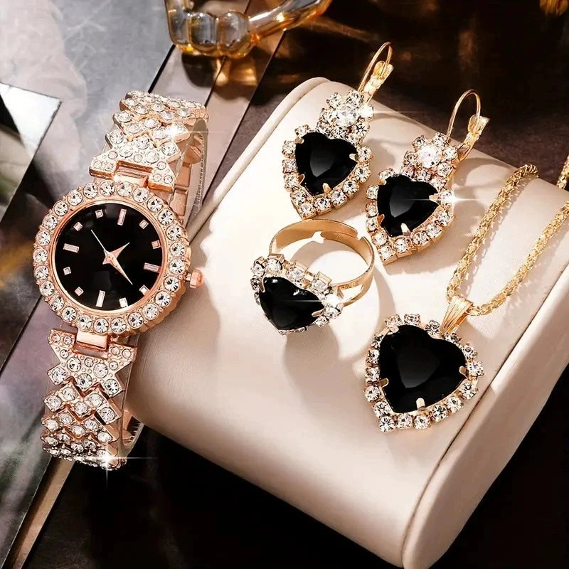 4PCS Set New Fashion Woman Bracelet Watches Ladies Crystal Stainless Steel Wrist Quartz Watch For Valentine's Day Birthday Gifts