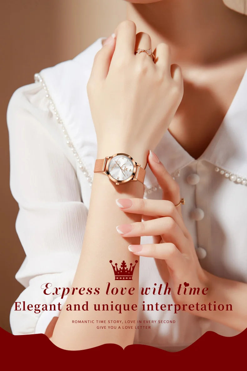 OLEVS 5530 Versatile Fashion Women's Quartz Watches Waterproof Mesh Belt Love Dial Luminous Clock Original Brand Wristwatch
