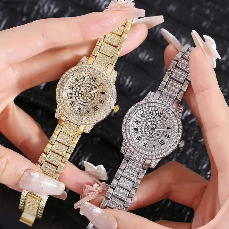 Women Men Fashion Shining Rhinestone Watch Hip Hop Number Quartz Watch Full Diamond Elegant Wristwatch Clock Friend Couple Gifts