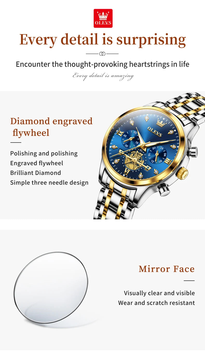 OLEVS Original Fashion Ladies Quartz Wristwatch Waterproof Luminous Multifunction Women Watches Gifts Box Reloj 2897