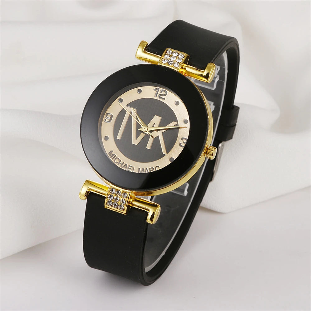 -Fashion TVK Brand Women's Watch Simple Luxury Rhinestone Watch for Women Quartz Watch Casual Silicone Strap Ladies Clock