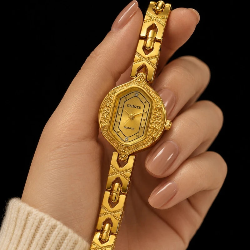 Retro Polygonal Dial Rhinestone Ladies Watch