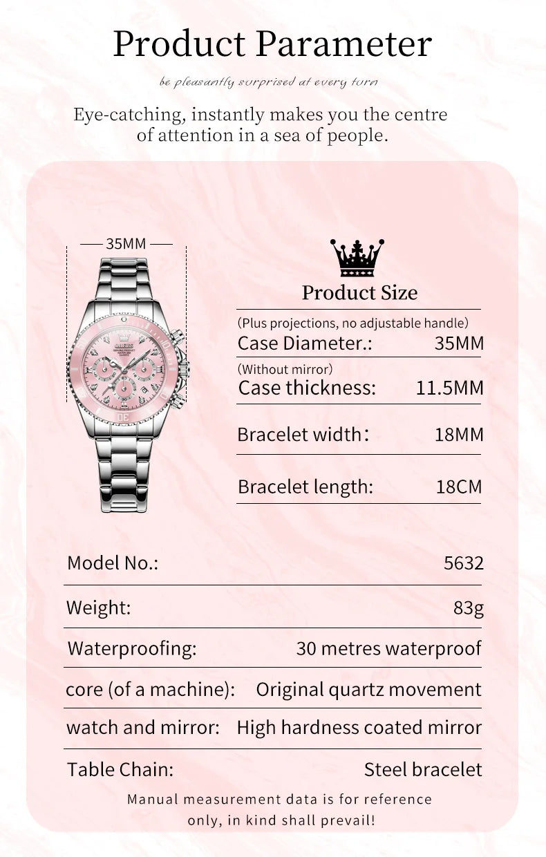 OLEVS 5632 Luxury Women Watch Original Quartz Watch Multi Functional HD Date Waterproof Luminous Chronograph Women Gift Watch