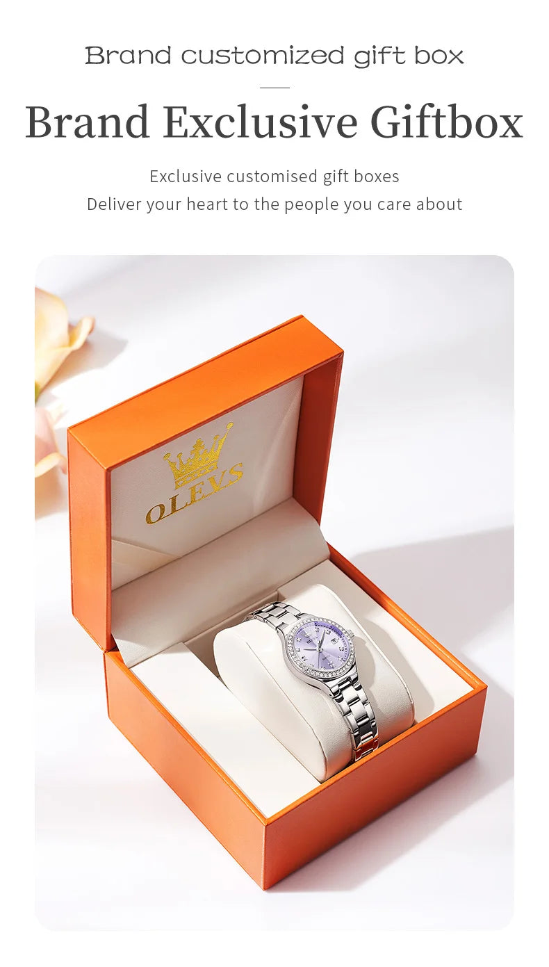 OLEVS 5628 Elegant Ladies' Watch Auto Date Diamond Dial Stainless Steel Waterproof Ladies' Quartz Watch