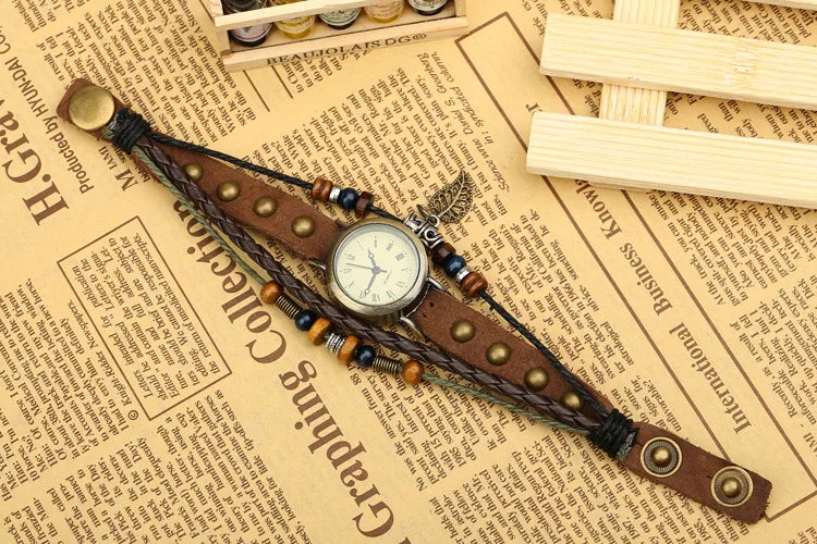 Ladies Designer Vintage Genuine Leather Women Bracelet Watches Brown Retro Roma Quartz Clock Fashion Small Female Wristwatches