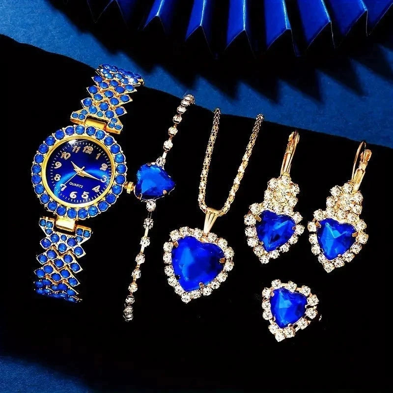 4PCS Set New Fashion Woman Bracelet Watches Ladies Crystal Stainless Steel Wrist Quartz Watch For Valentine's Day Birthday Gifts
