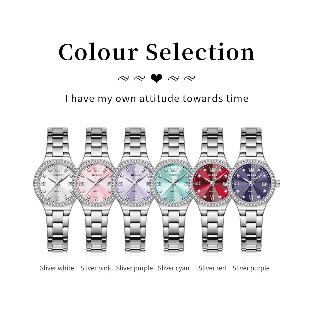 OLEVS 5628 Elegant Ladies' Watch Auto Date Diamond Dial Stainless Steel Waterproof Ladies' Quartz Watch
