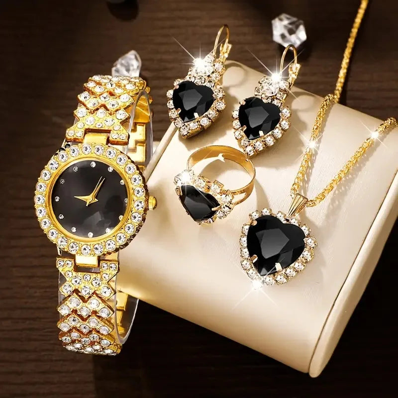 4PCS Set New Fashion Woman Bracelet Watches Ladies Crystal Stainless Steel Wrist Quartz Watch For Valentine's Day Birthday Gifts