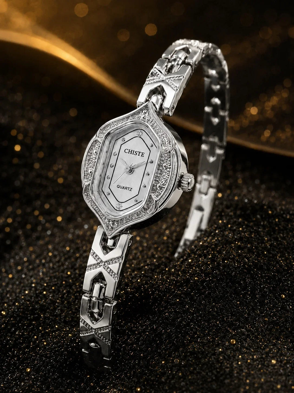 Retro Polygonal Dial Rhinestone Ladies Watch
