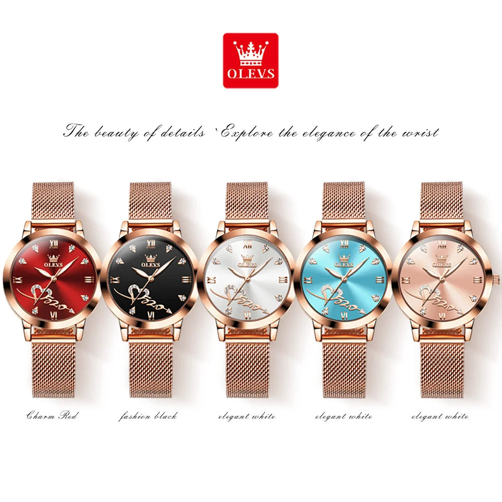 OLEVS 5530 Versatile Fashion Women's Quartz Watches Waterproof Mesh Belt Love Dial Luminous Clock Original Brand Wristwatch