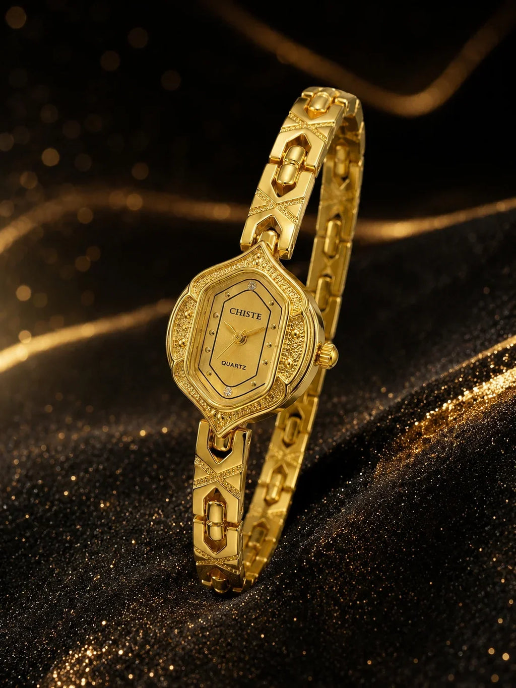 Retro Polygonal Dial Rhinestone Ladies Watch