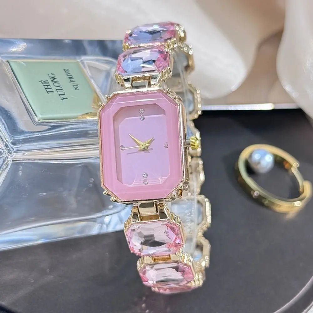 Rhinestone Quartz Watches Diamond Studded Watch Strap with Adjustable Bracelet Women Wristwatch Square Shaped Watch Women Girl