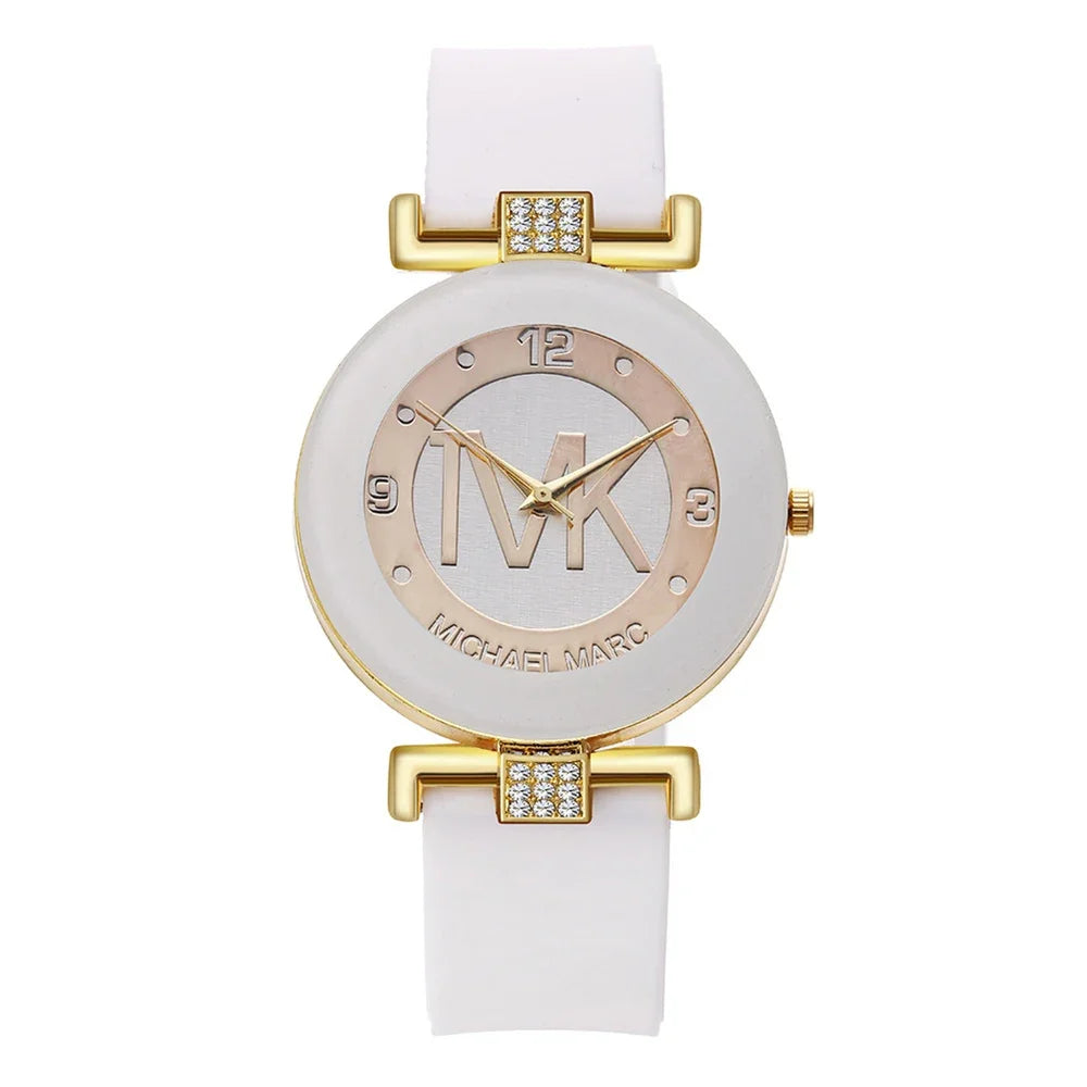 -Fashion TVK Brand Women's Watch Simple Luxury Rhinestone Watch for Women Quartz Watch Casual Silicone Strap Ladies Clock
