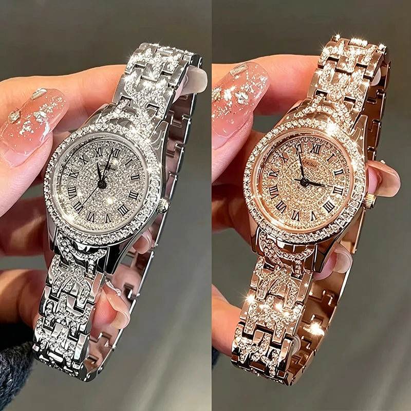 Women Men Fashion Shining Rhinestone Watch Hip Hop Number Quartz Watch Full Diamond Elegant Wristwatch Clock Friend Couple Gifts
