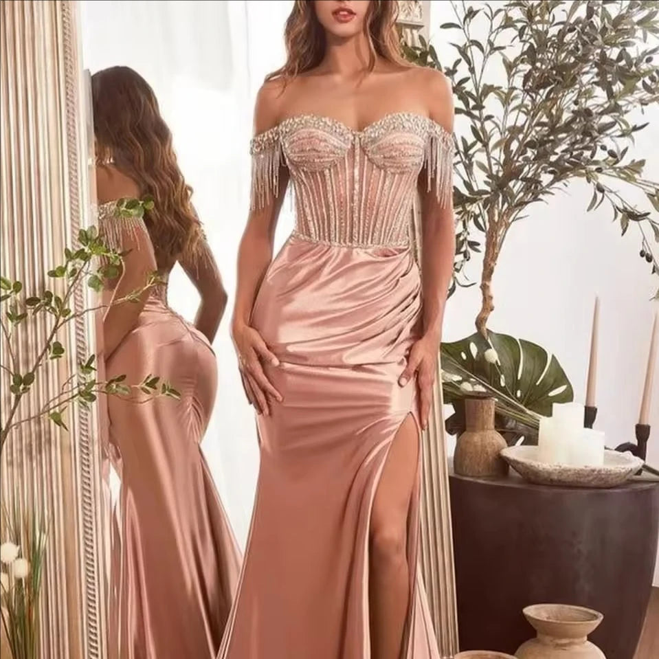 Luxury Mermaid Prom Dress Off-Shoulder Crystals