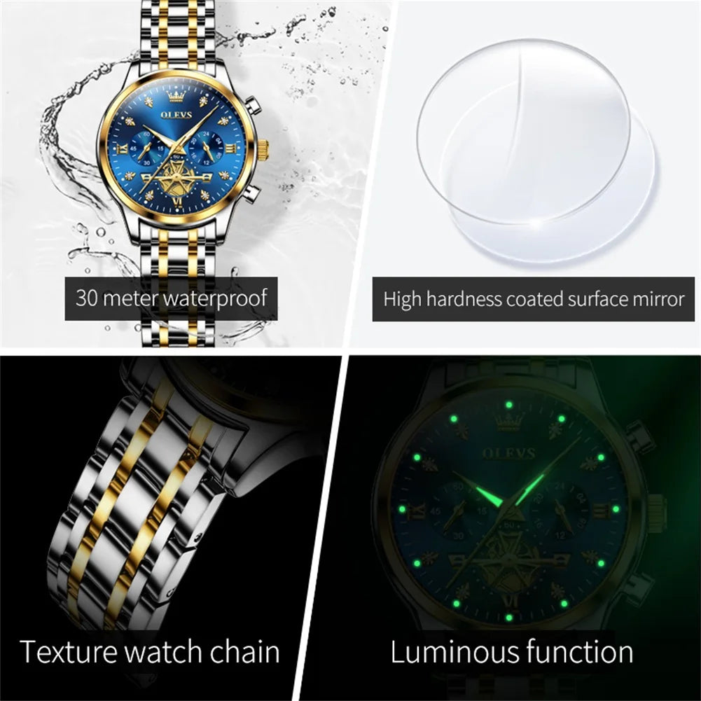 OLEVS Original Fashion Ladies Quartz Wristwatch Waterproof Luminous Multifunction Women Watches Gifts Box Reloj 2897