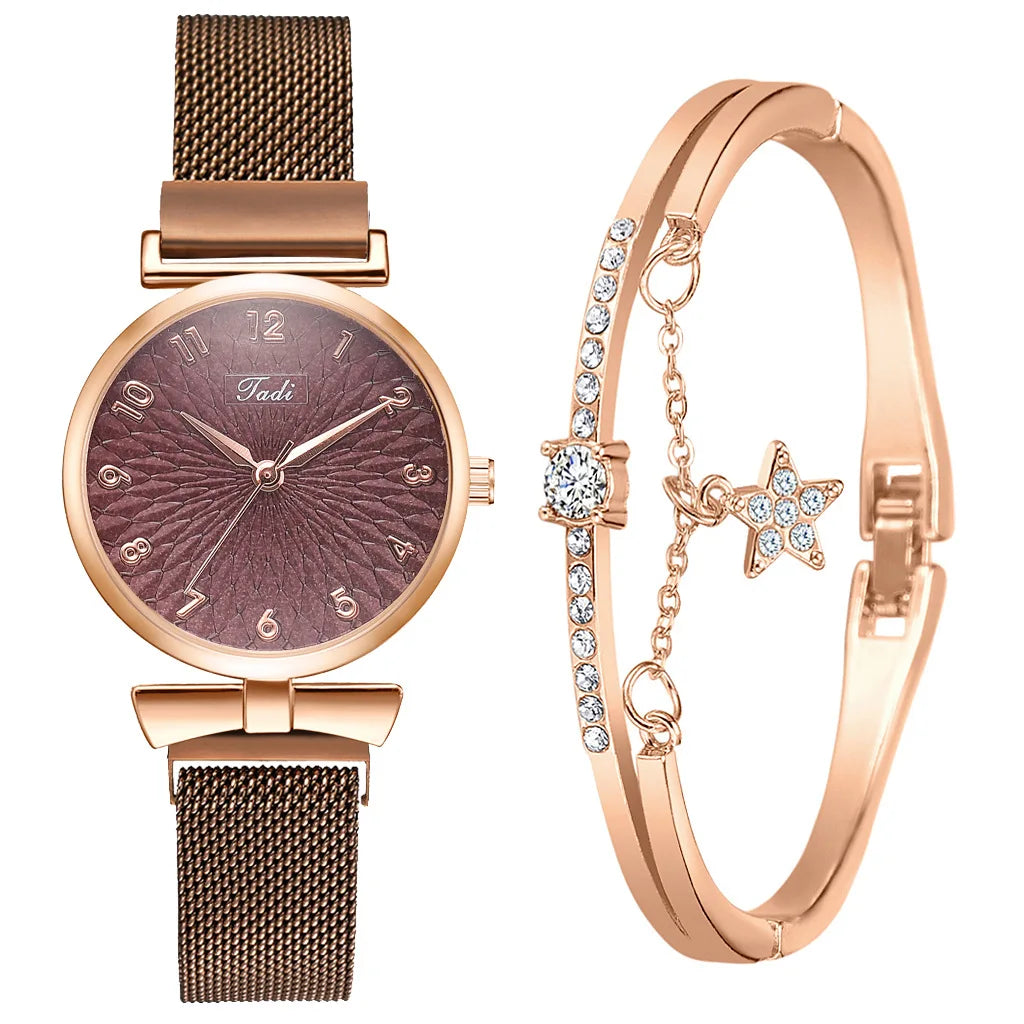Women Bracelet Set Quartz Watches For Women Rose Gold Magnetic Watch Ladies Pink Dial Wrist Watch Clock Female Relogio Feminino