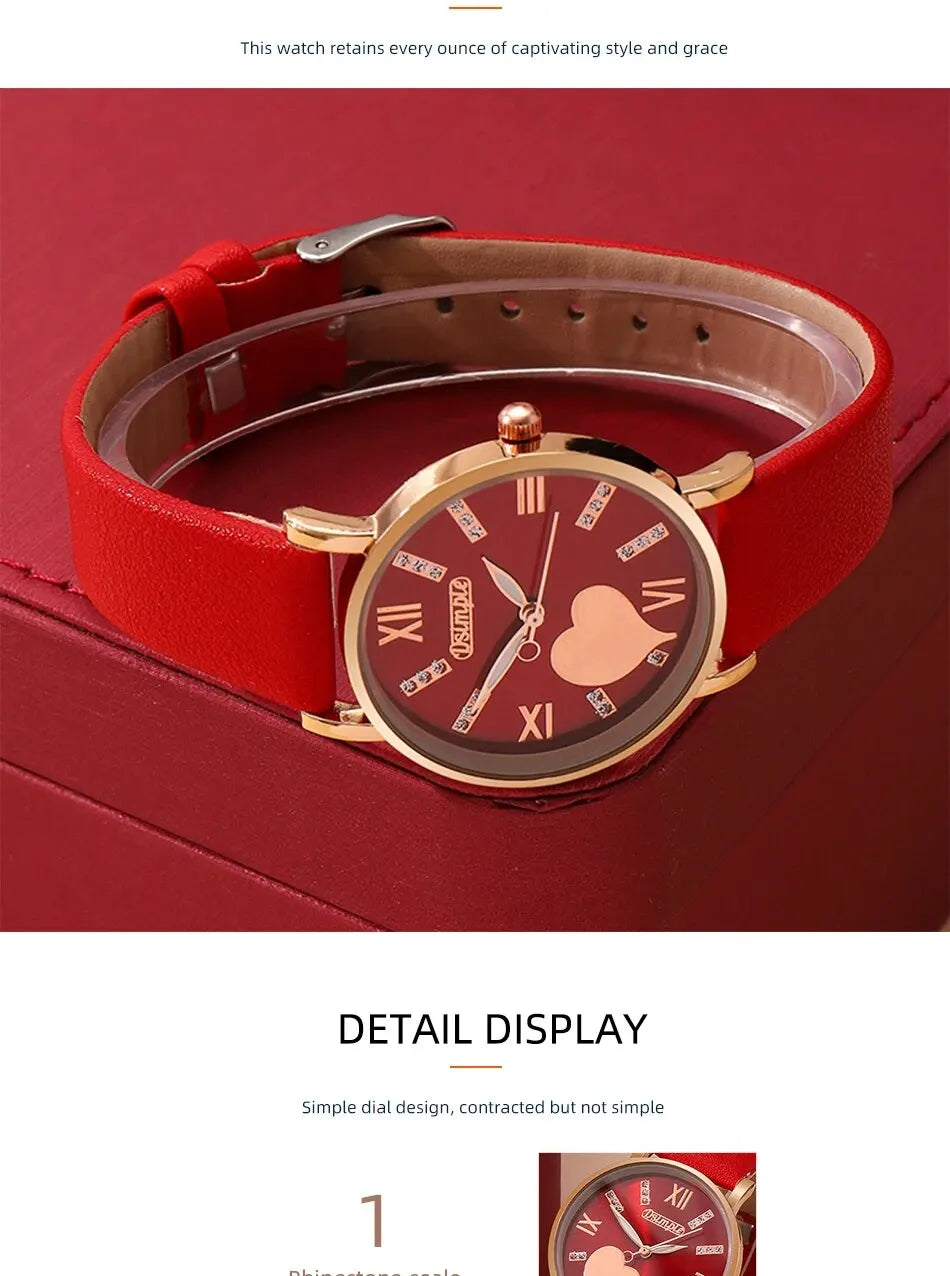 6-Piece Heart Dial Quartz Watch Set