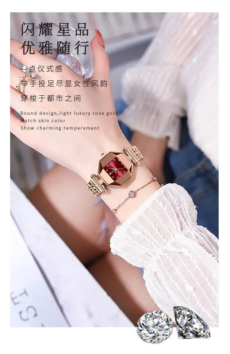 Women Quartz Watch Leather Steel Watch Rhinestone Ladies Bracelet Watch Casual Wristwatch Clock Relogio Feminino