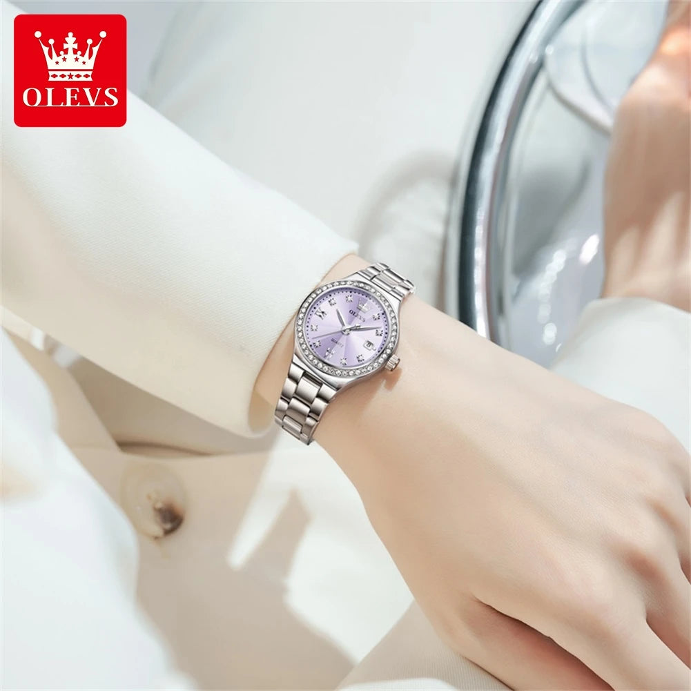 OLEVS 5628 Elegant Ladies' Watch Auto Date Diamond Dial Stainless Steel Waterproof Ladies' Quartz Watch