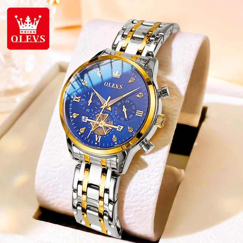 OLEVS Original Fashion Ladies Quartz Wristwatch Waterproof Luminous Multifunction Women Watches Gifts Box Reloj 2897