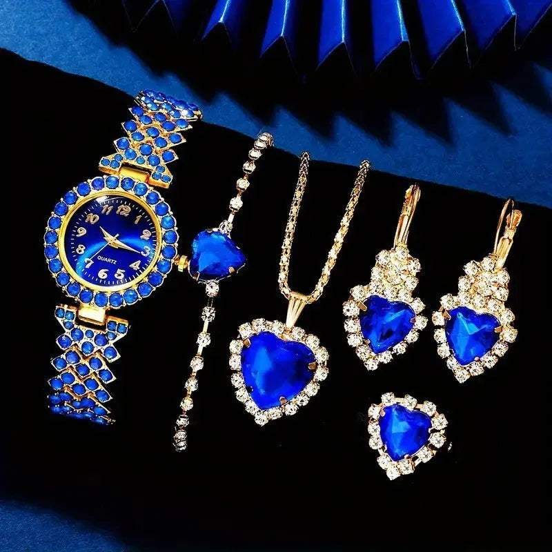 4PCS Set New Fashion Woman Bracelet Watches Ladies Crystal Stainless Steel Wrist Quartz Watch For Valentine's Day Birthday Gifts