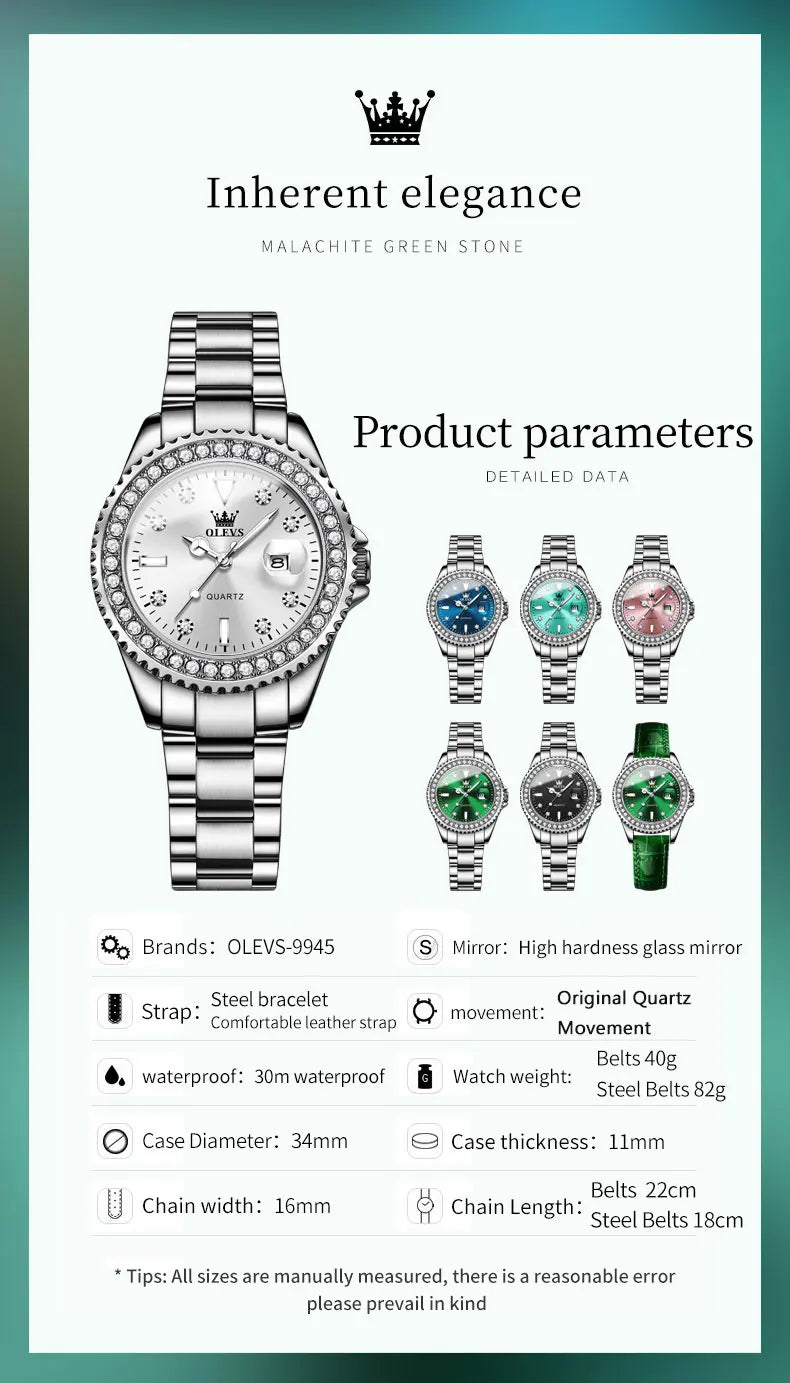OLEVS Original Diamond Dial Quartz Watch for Women Fashion Elegant Ladies Watches Stainless Steel Waterproof Women's Wristwatch