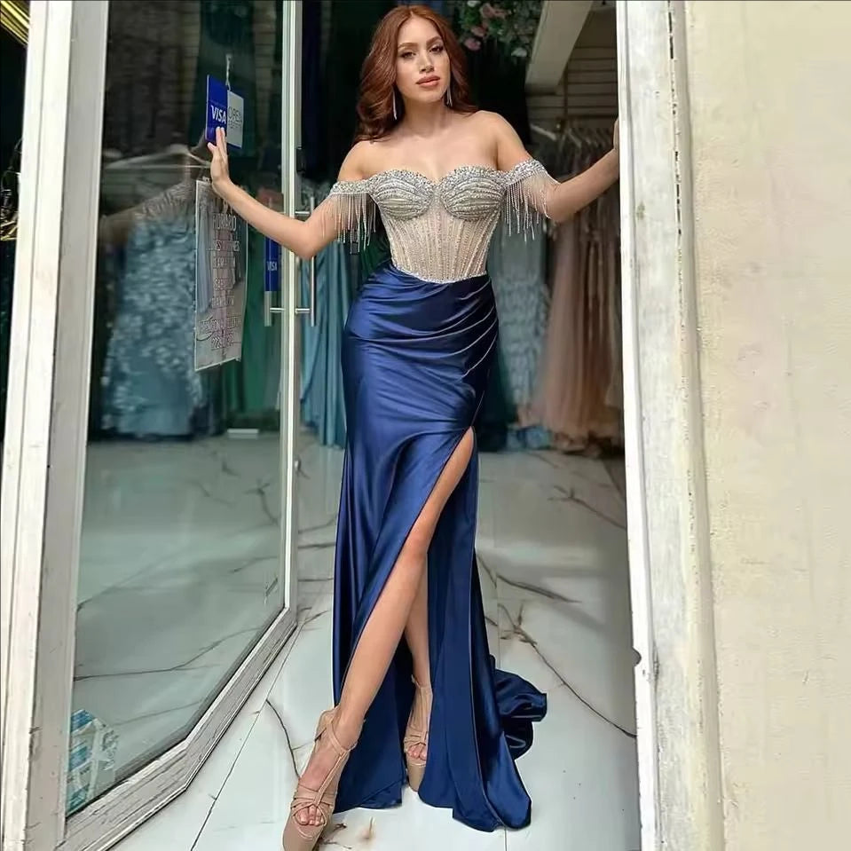 Luxury Mermaid Prom Dress Off-Shoulder Crystals