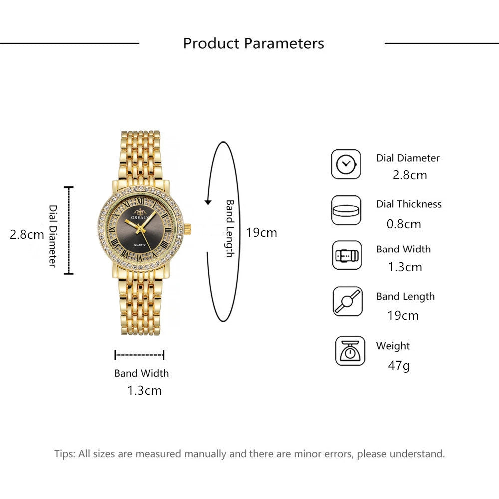 Luxury Branded Women's Watch Fashion Rome Diamond Set Watches for Women Quartz Casual Gold Stainless Steel Strap Women's Clock