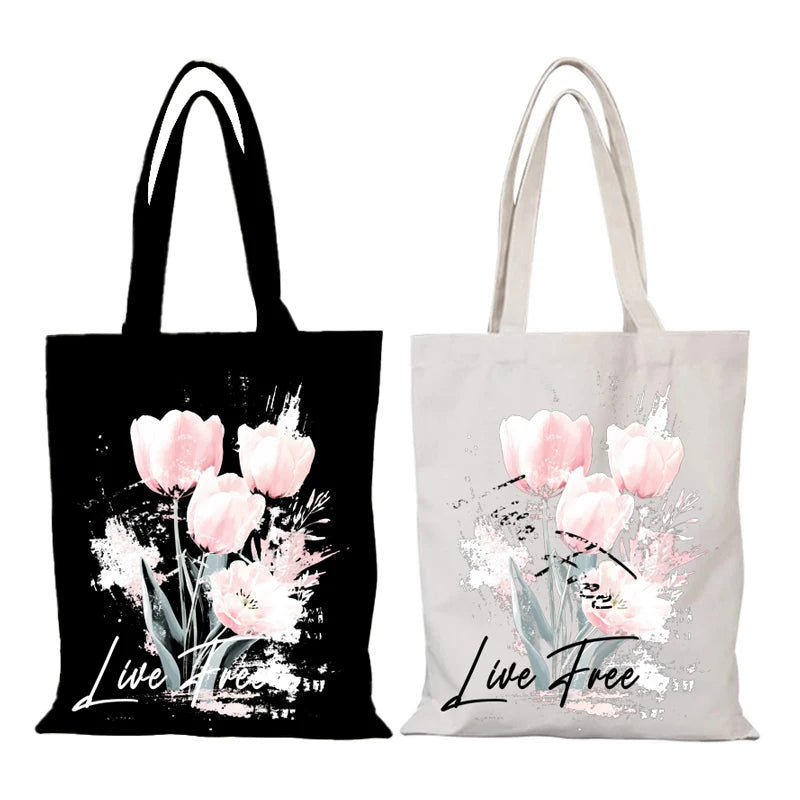 Floral canvas tote bag for women with flower design