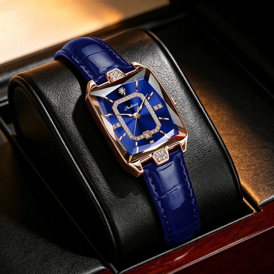 Women's Quartz Watch Square Elegant Fashion Wristwatch Diamond Embellished Luxurious Leather Strap Ladies Watch Girl Gifts