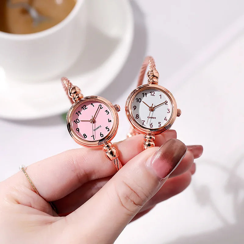 Retro Ladies Quartz Wristwatch Women Watches Small Gold Bangle Bracelet Watch Stainless Steel Clock Fashion Casual Dress Watch