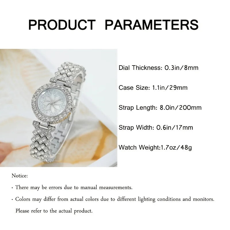 2Pc/Set 1Pc Rhinestone Decor Quartz Watch & 1Pcs Bracelet Fancy Women Watches Jewelry Sophisticated And Stylish Women Watch