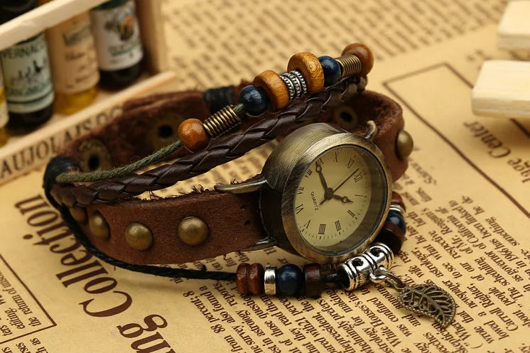 Ladies Designer Vintage Genuine Leather Women Bracelet Watches Brown Retro Roma Quartz Clock Fashion Small Female Wristwatches