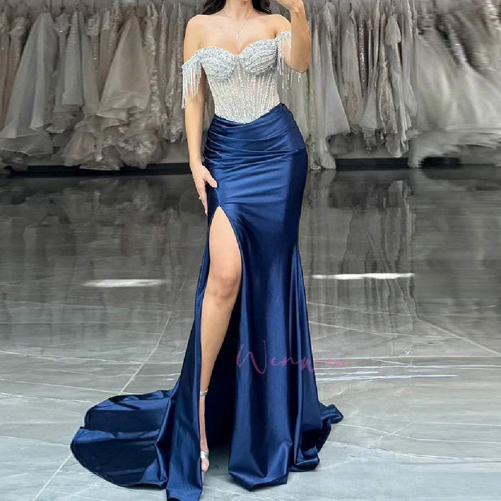 Luxury Mermaid Prom Dress Off-Shoulder Crystals